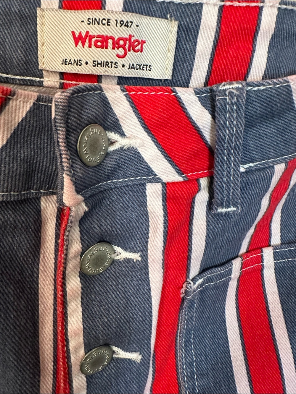 Wrangler Red, Blue & White Striped High-Rise Sailor Jeans - Picture 6 of 12